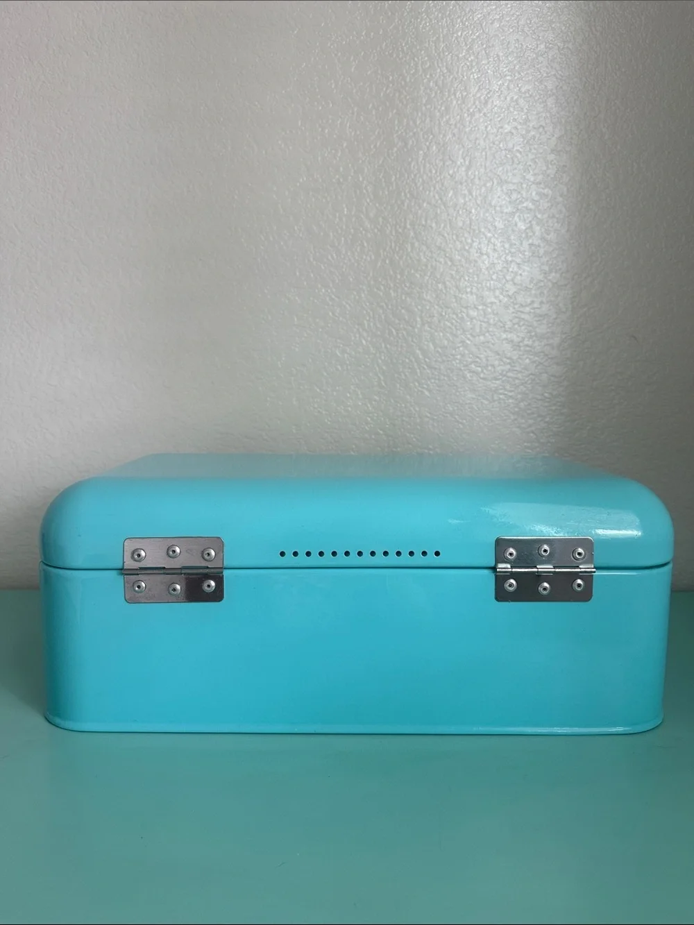Home Basic-retro metal turquoise bread box storage for kitchen countertop-used